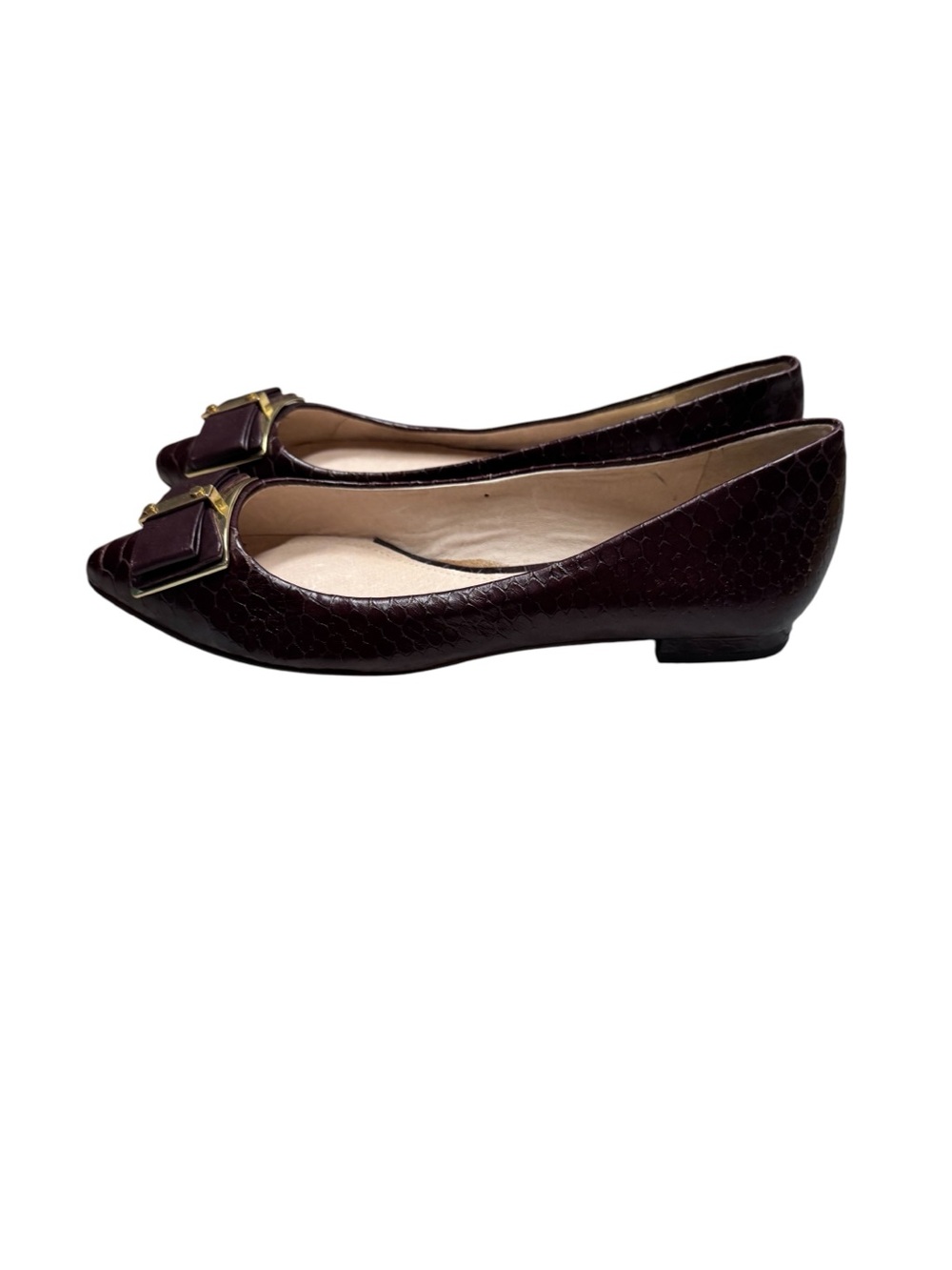 Louise et Cie Lo-Betsie Burgundy Croc Embossed Bow Pointed Toe Flats Size 8 - Picture 7 of 7